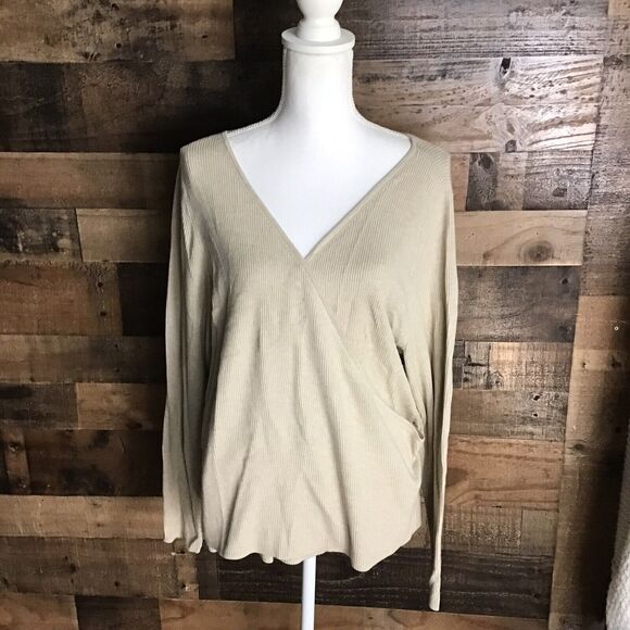 Leith Women’s Plus Size 3X Beige V-Neck Wrap Sweater Ribbed Stretch Modal NWOT - Picture 9 of 11